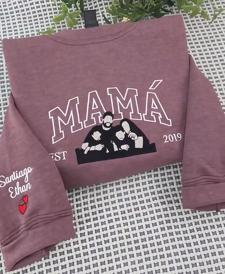 Mama Embroidered Sweatshirt Custom Portrait From Photo Hoodie