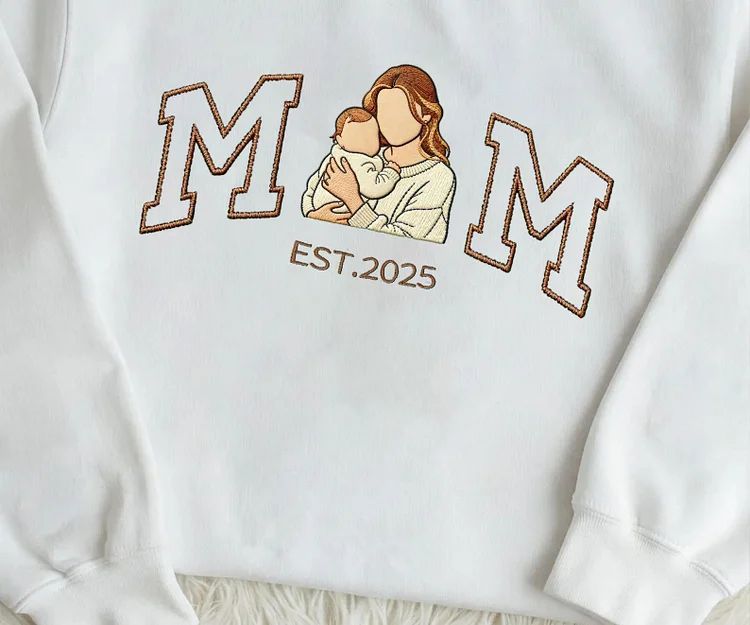 Custom Embroidered Portrait Sweatshirt , Mama/Mum & Kids Photo Design