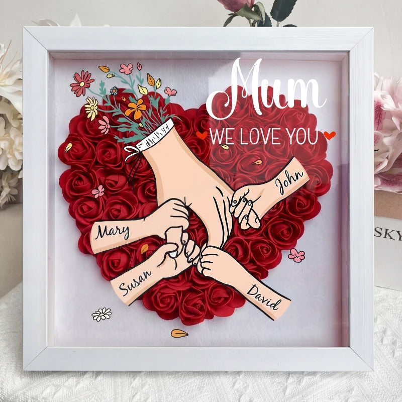 We Love You Mommy Hand Holding - Personalized Flower Shadow Box