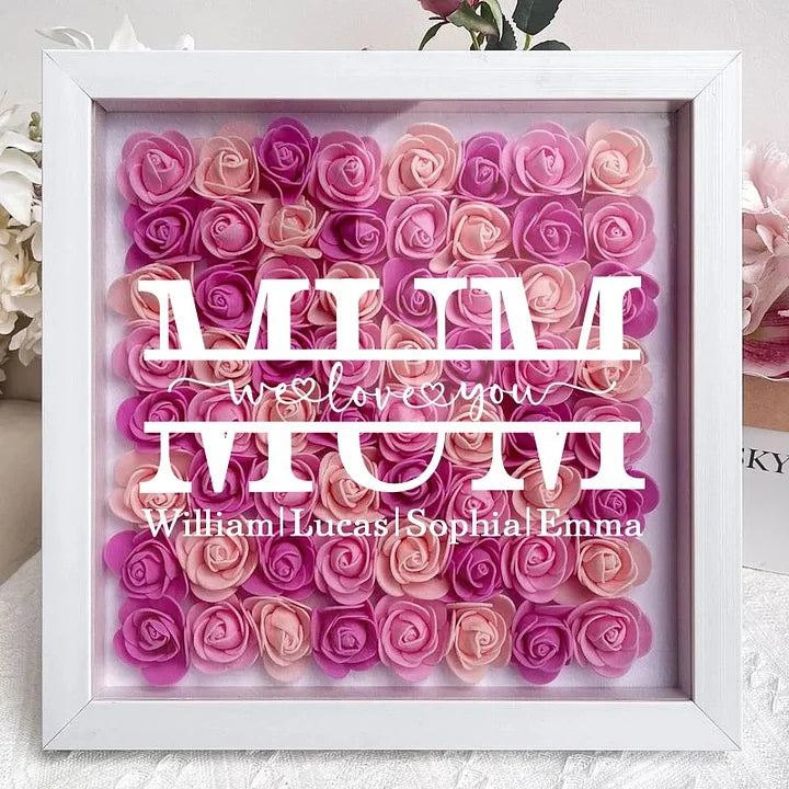 We Love You Mom - Personalized Flower Shadow Box With LED Light