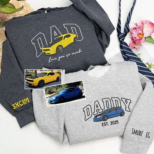 Embroidered Car Hoodie For Dad, Unique Birthday Gifts For Dad, Custom Race Car Hoodie, Personalized Hoodie With Car On It, Car Lover Gift