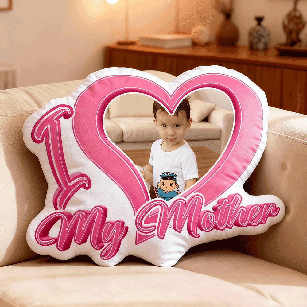 Custom Couple Photo Pillow – Red Heart-shaped Personalized Pillows For Mother’s Day Gifts