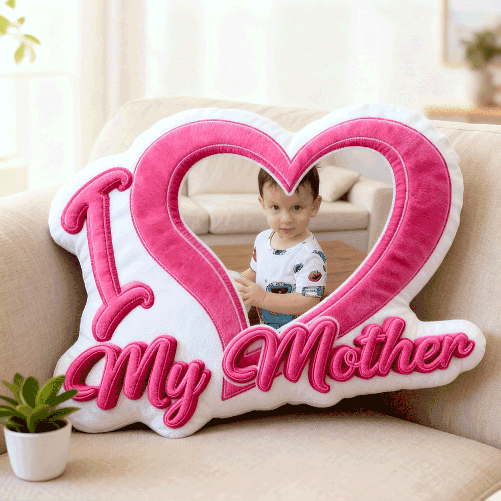 Custom Couple Photo Pillow – Red Heart-shaped Personalized Pillows For Mother’s Day Gifts