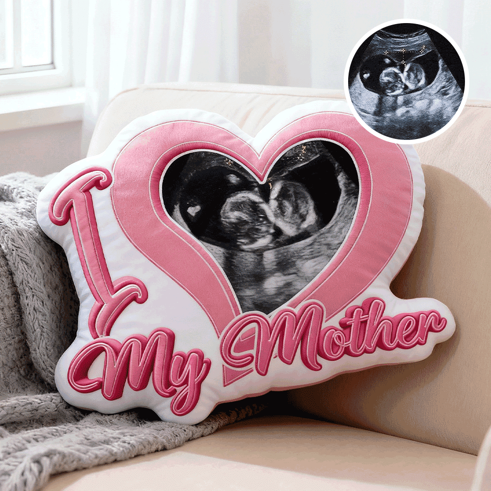Custom Baby's First Photo Pillow – Pink Heart-shaped Personalized Baby Ultrasound Pillows For Mother’s Day Gift