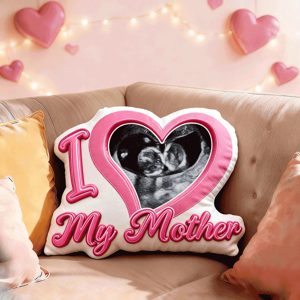 Custom Baby's First Photo Pillow – Pink Heart-shaped Personalized Baby Ultrasound Pillows For Mother’s Day Gift