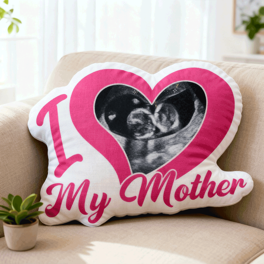Custom Baby's First Photo Pillow – Pink Heart-shaped Personalized Baby Ultrasound Pillows For Mother’s Day Gift