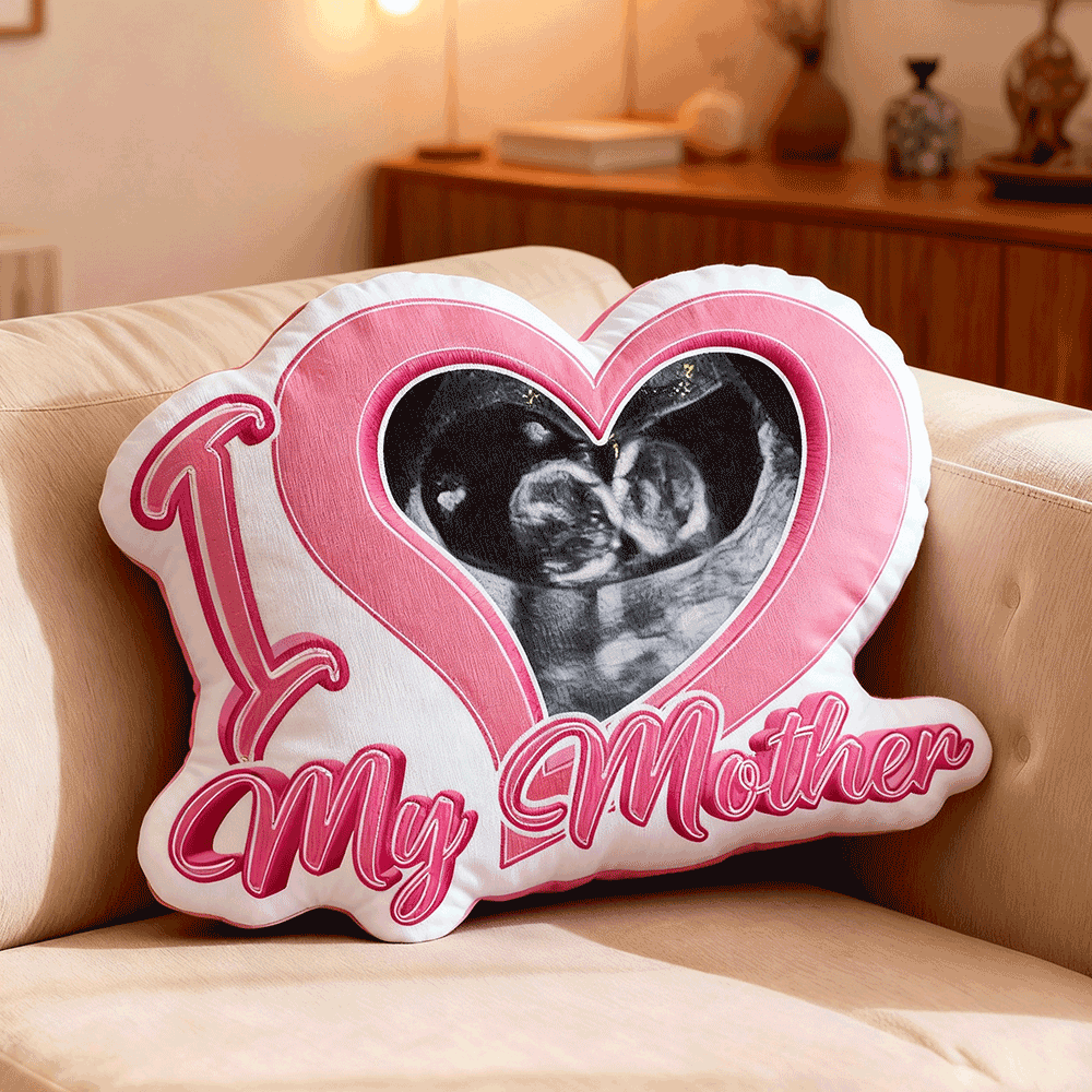 Custom Baby's First Photo Pillow – Pink Heart-shaped Personalized Baby Ultrasound Pillows For Mother’s Day Gift