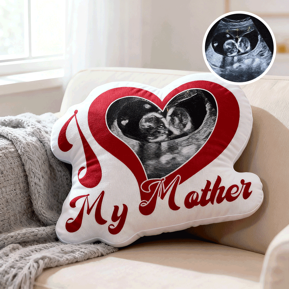 Custom Baby's First Photo Pillow – Red Heart-shaped Personalized Baby Ultrasound Pillows For Mother’s Day Gift