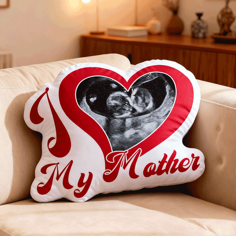 Custom Baby's First Photo Pillow – Red Heart-shaped Personalized Baby Ultrasound Pillows For Mother’s Day Gift