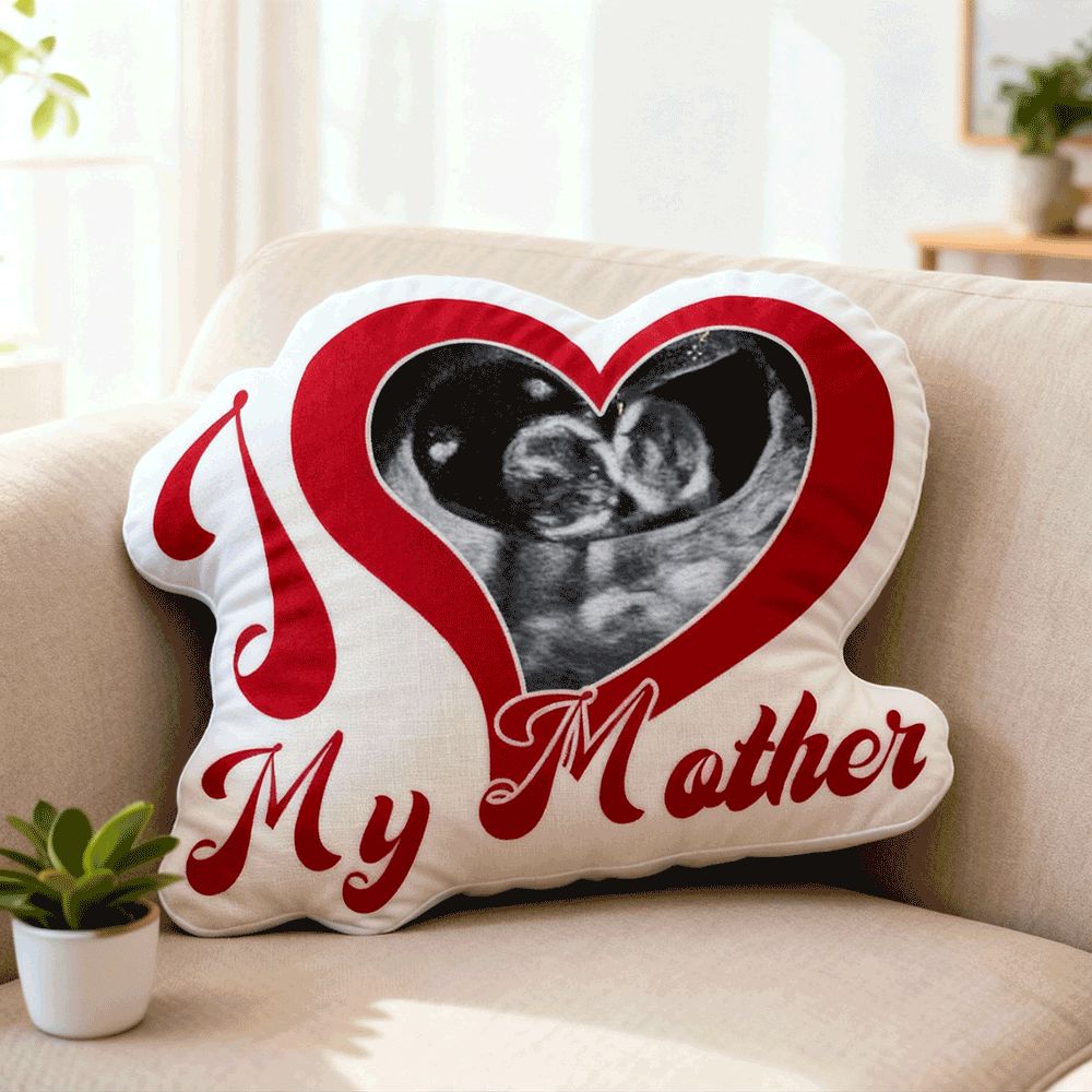 Custom Baby's First Photo Pillow – Red Heart-shaped Personalized Baby Ultrasound Pillows For Mother’s Day Gift