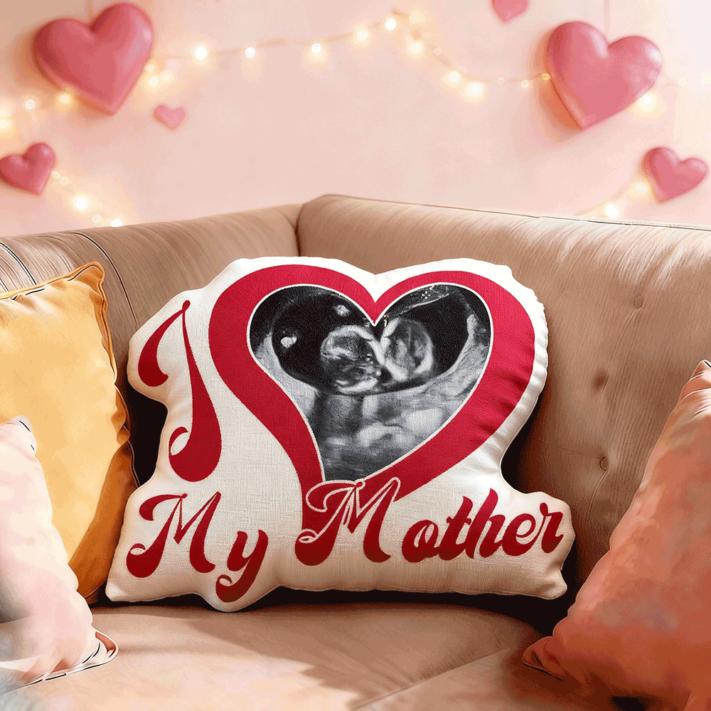 Custom Baby's First Photo Pillow – Red Heart-shaped Personalized Baby Ultrasound Pillows For Mother’s Day Gift