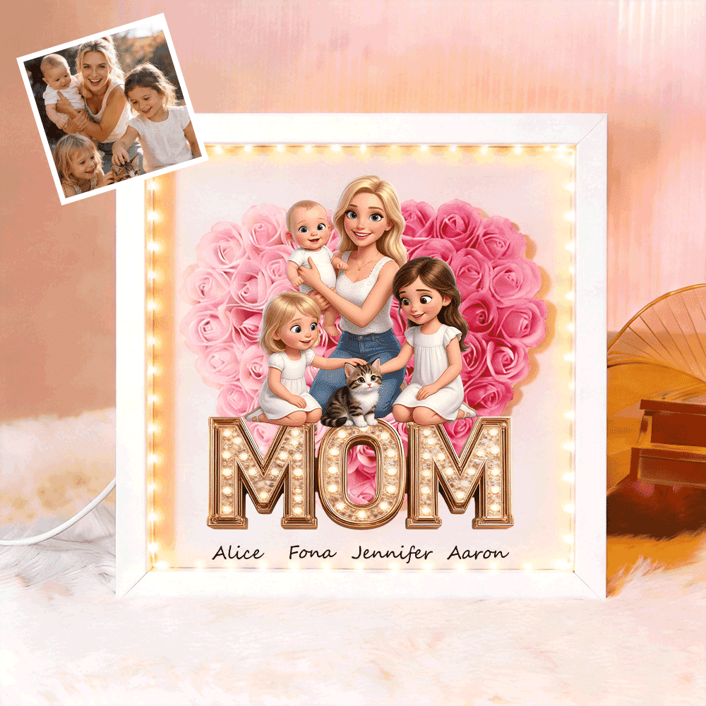 Personalized MOM Flower Shadow Box - Custom Photo & Name Gift For Mom, Gift For Mother's Day