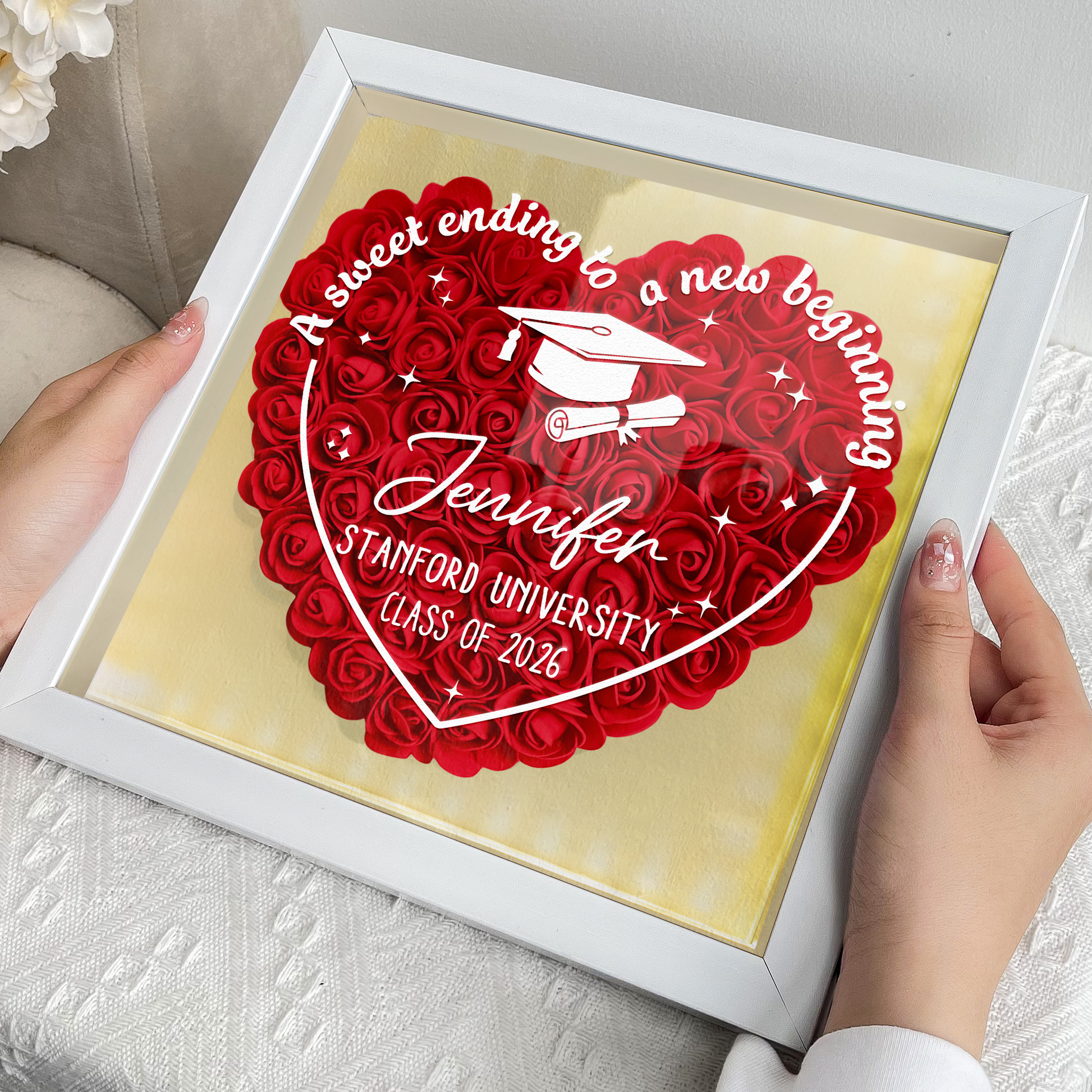 Sweet Ending To New Beginning-Personalized Flower Shadow Box With LED Light