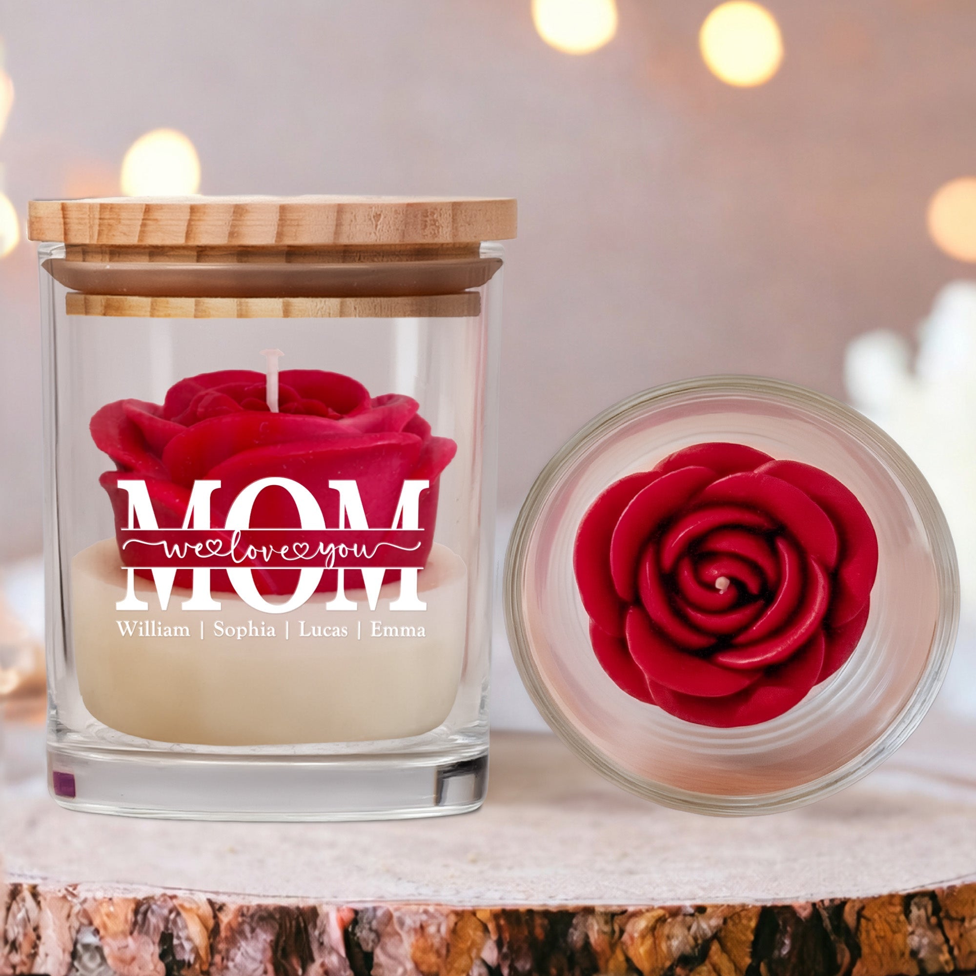 Mom,Mama,Mum We Love You-Personalized Floral Soy Wax Candle