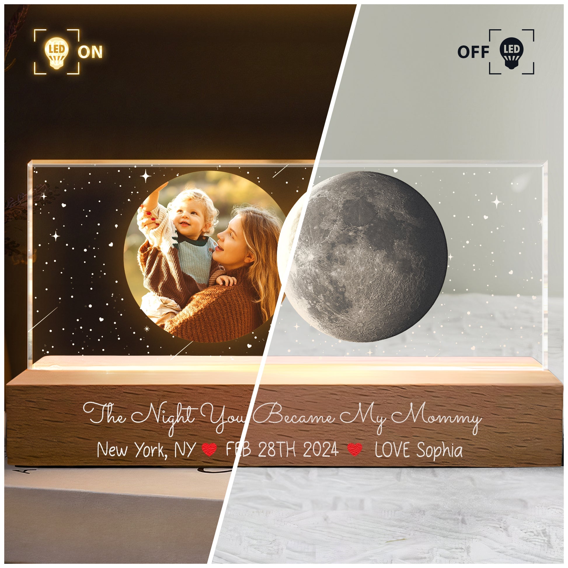 The Night You Became My Mommy Moon Phase - Personalized Photo LED Night Light