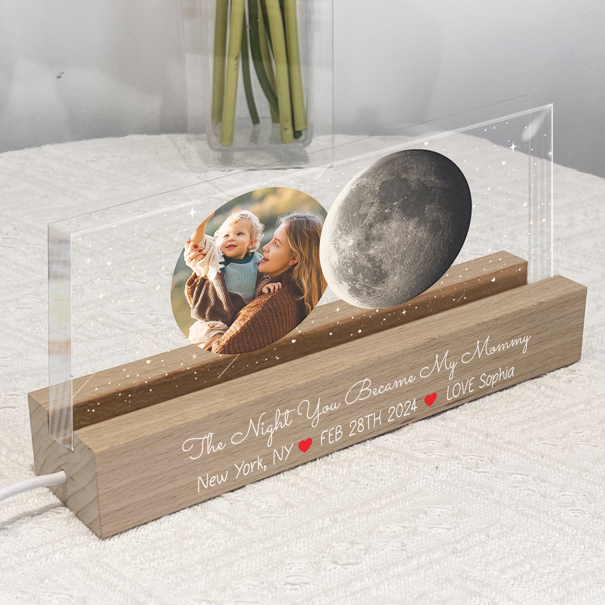 The Night You Became My Mommy Moon Phase - Personalized Photo LED Night Light