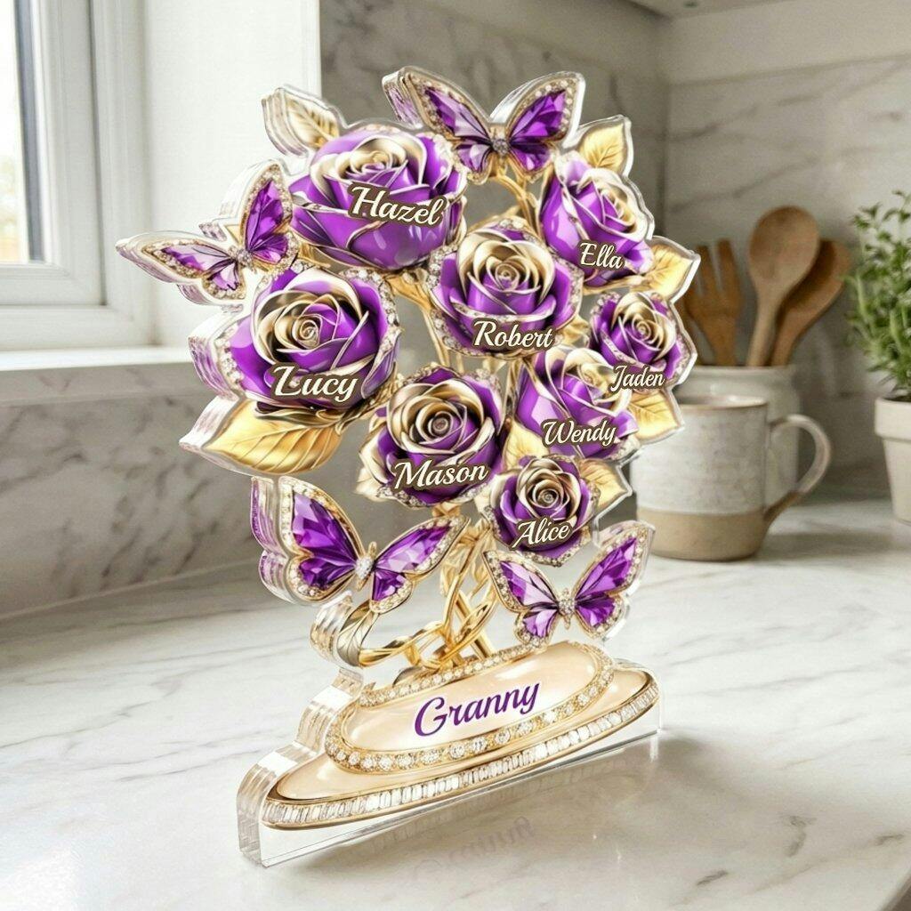 Personalized Acrylic Plaque – Mother's Day Gift for Grandma, Mom – Forever Written in Petals
