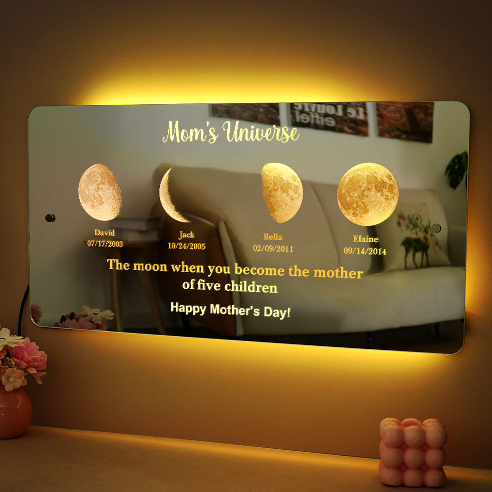 Custom Led Mirror Light Frame With Text And Date - Mom's Universe, Mother's Day Gift