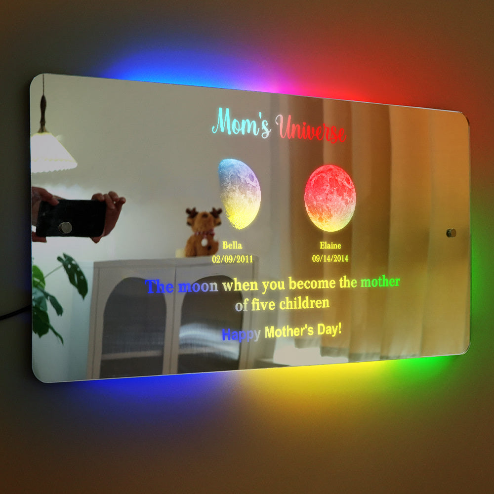 Custom Led Mirror Light Frame With Text And Date - Mom's Universe, Mother's Day Gift