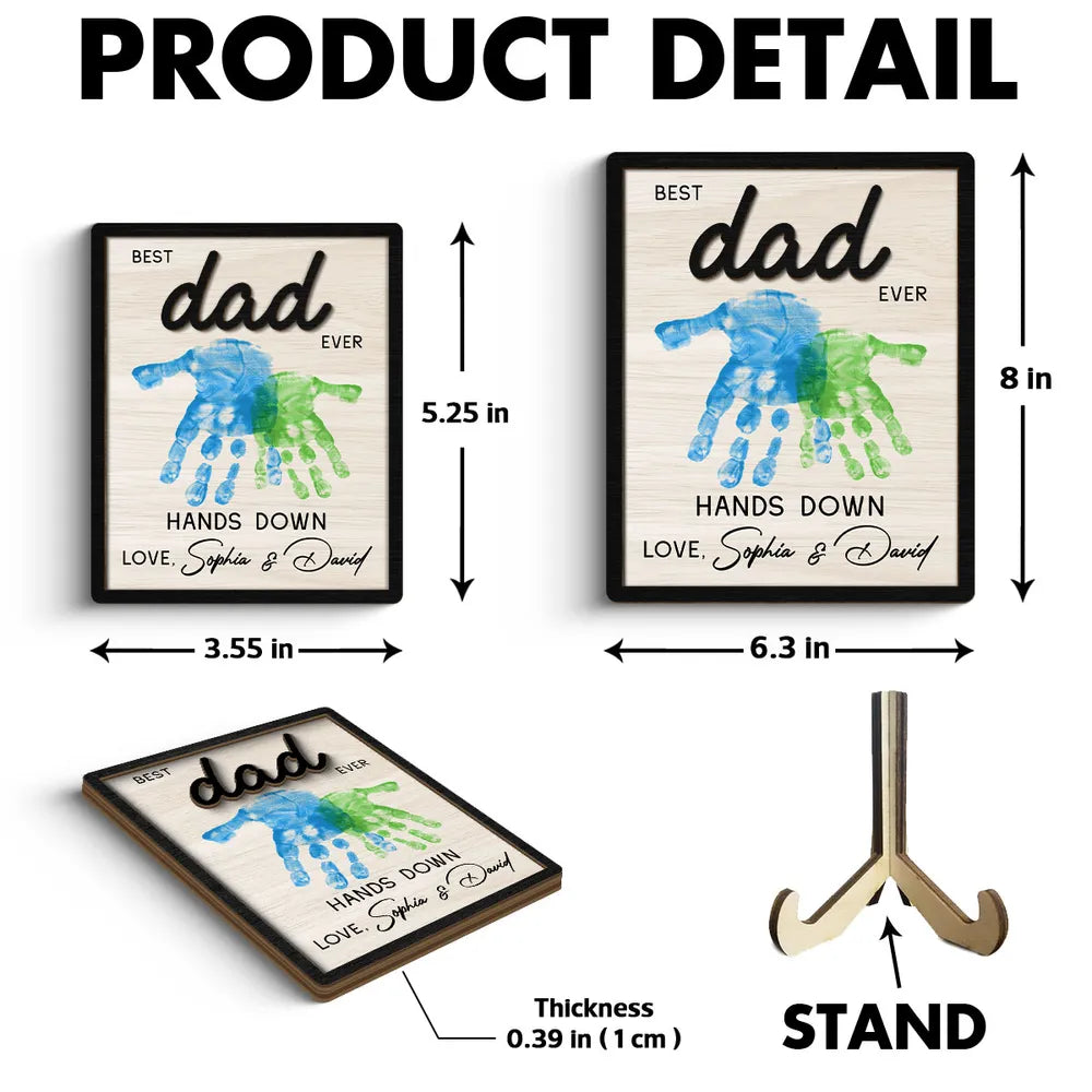 Best Dad Grandpa Ever Hands Down Handprint Handmade Fathers Day Gift Personalized 2-Layer Wooden Plaque