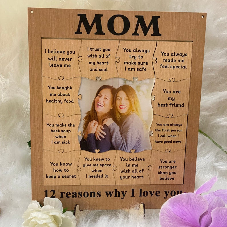 Mom, 12 Reason Why I Love You Personalized Puzzle Wooden Frame