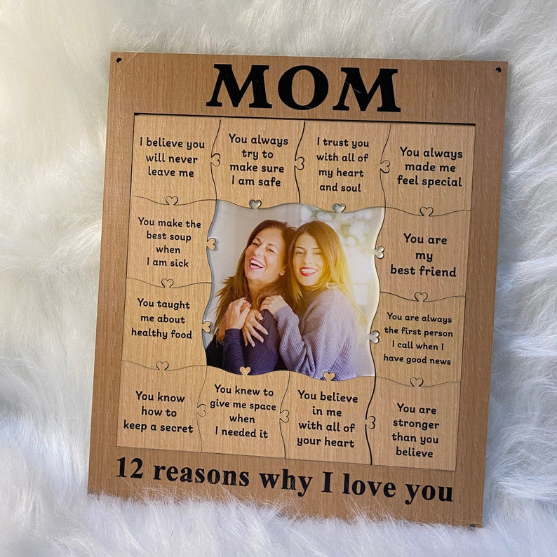 Mom, 12 Reason Why I Love You Personalized Puzzle Wooden Frame