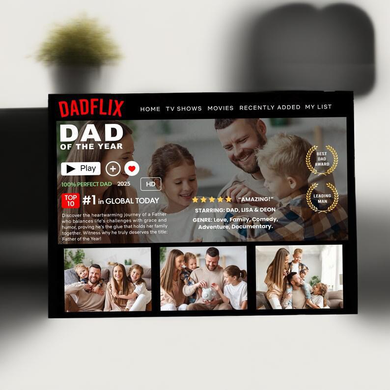 Getfamilygifts™ Custom Dadflix Movie Photo Frame – Father’s Day Gift for Grandpa