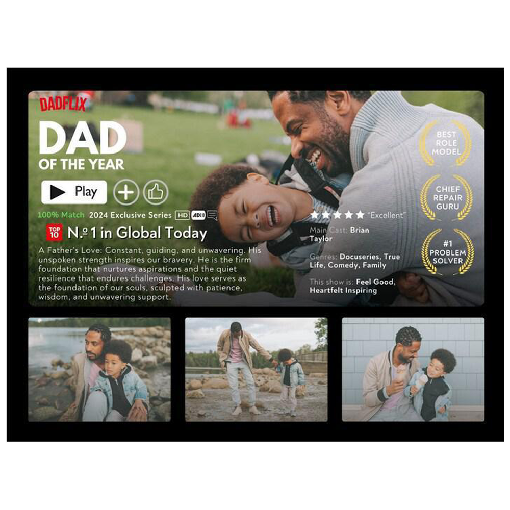 Getfamilygifts™ Personalized Dadflix Photo Movie Frame | Custom Father’s Day Gift for Dads | Personalized Photo Collage & Custom Text | Unique Keepsake