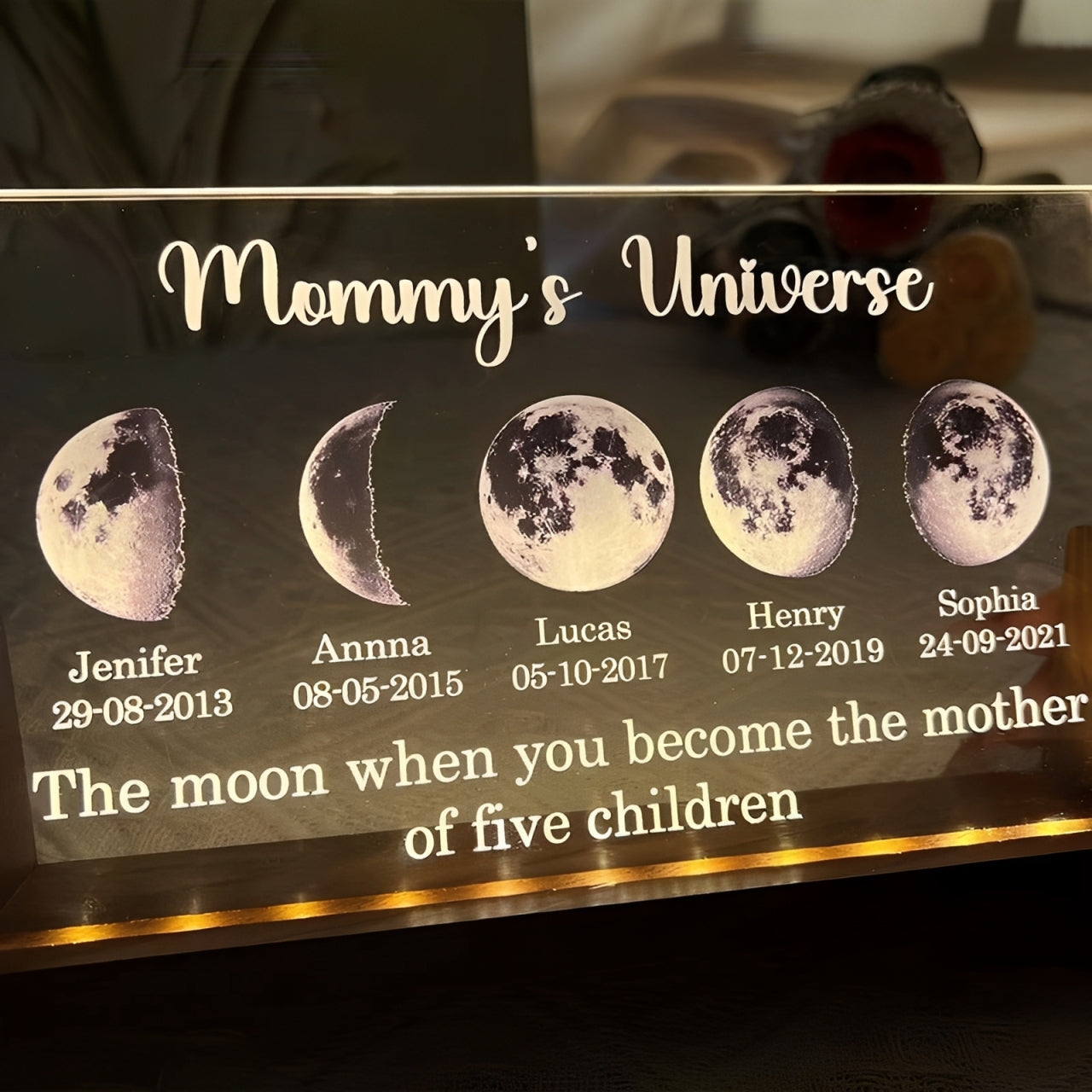 U Led Light Frame With Text And Date - Mom's Universe