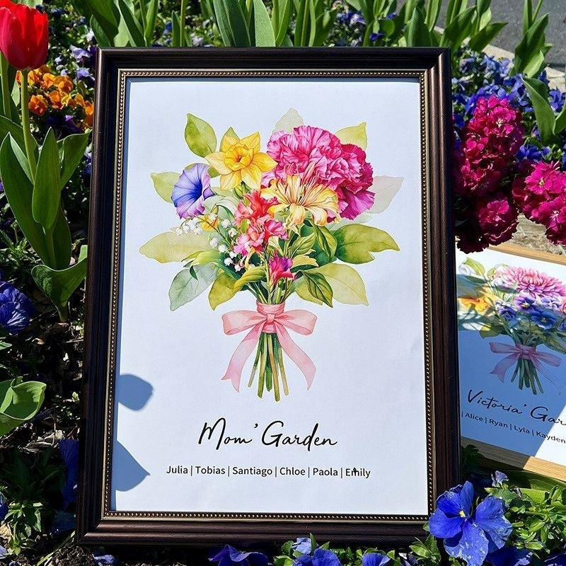 Birth Flower Family Bouquet Custom Names Frame