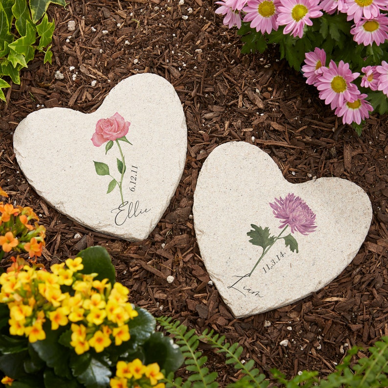 Personalized Birth Flower Garden Stone – Custom Christmas & Holiday Gifts for Her