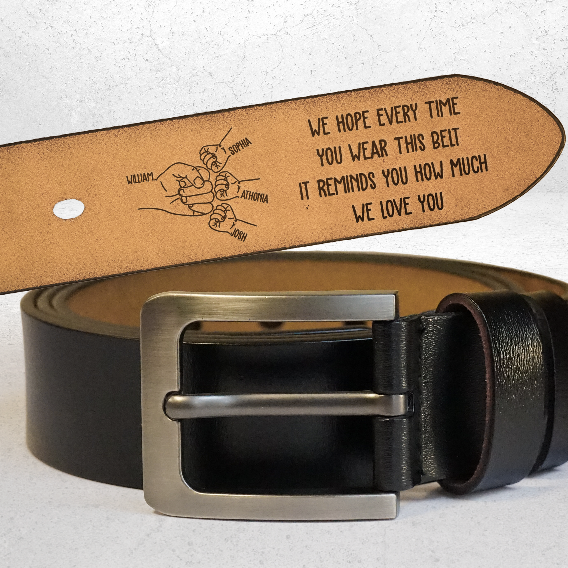Personalized Best Dad Ever Wallet and Belt Set with Custom Kids Names, Genuine Leather Father's Day Gift from Getfamilygifts