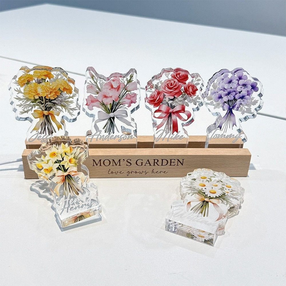 Single Birth Flower Bouquet Custom Names 3D Thick Crystal Acrylic Light