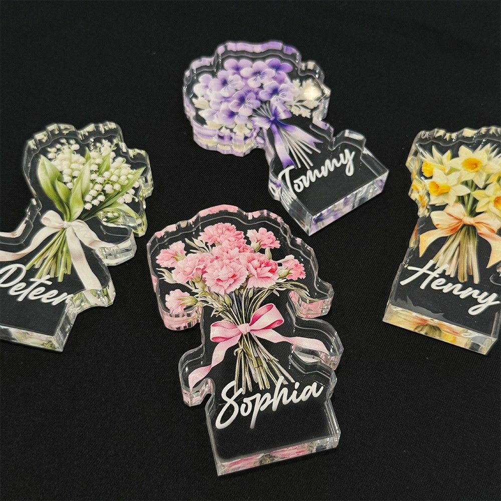 Single Birth Flower Bouquet Custom Names 3D Thick Crystal Acrylic Light
