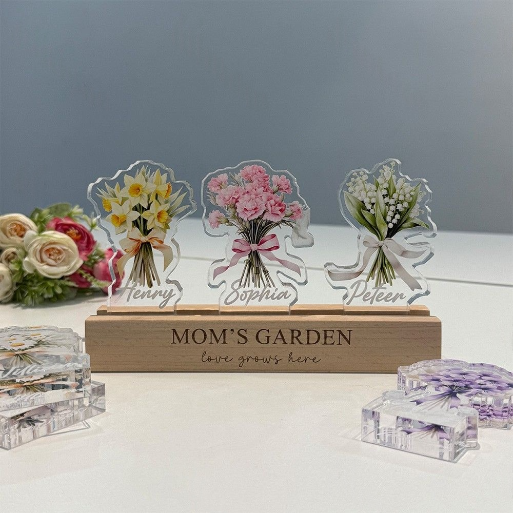 Single Birth Flower Bouquet Custom Names 3D Thick Crystal Acrylic Light