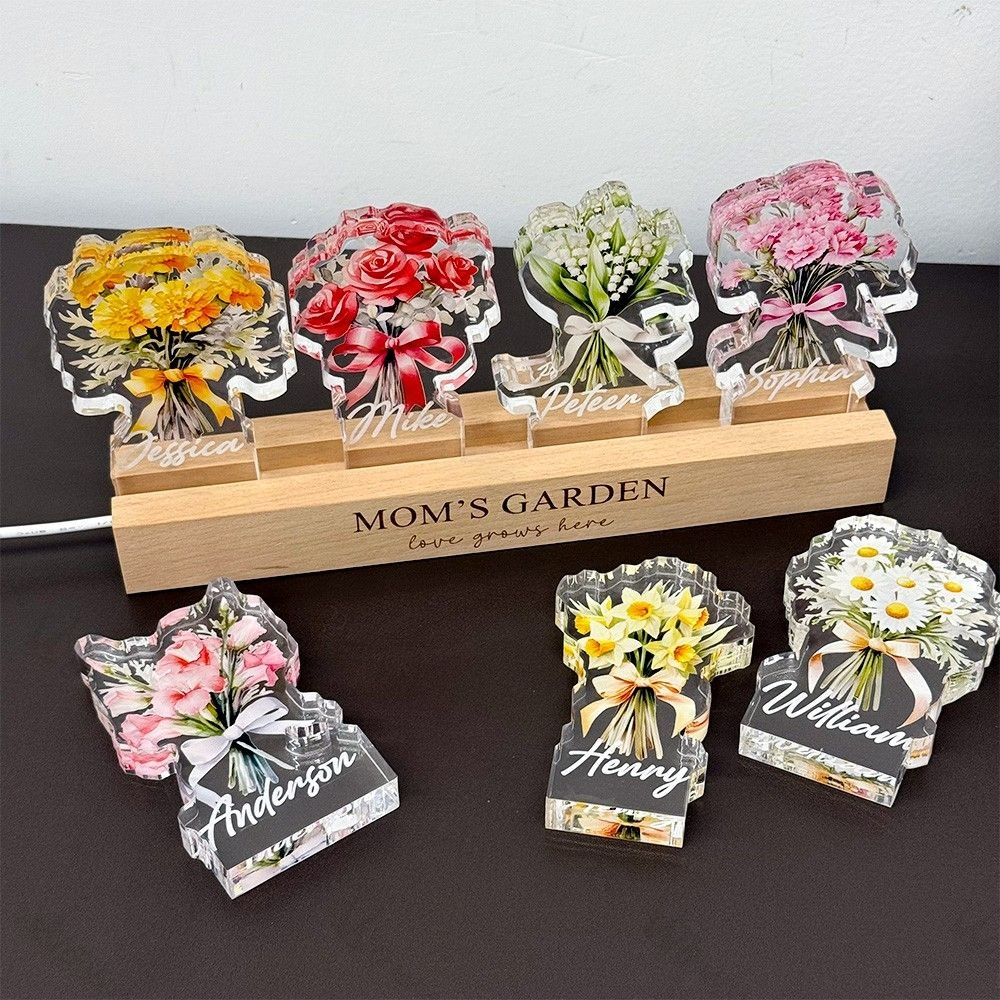 Single Birth Flower Bouquet Custom Names 3D Thick Crystal Acrylic Light