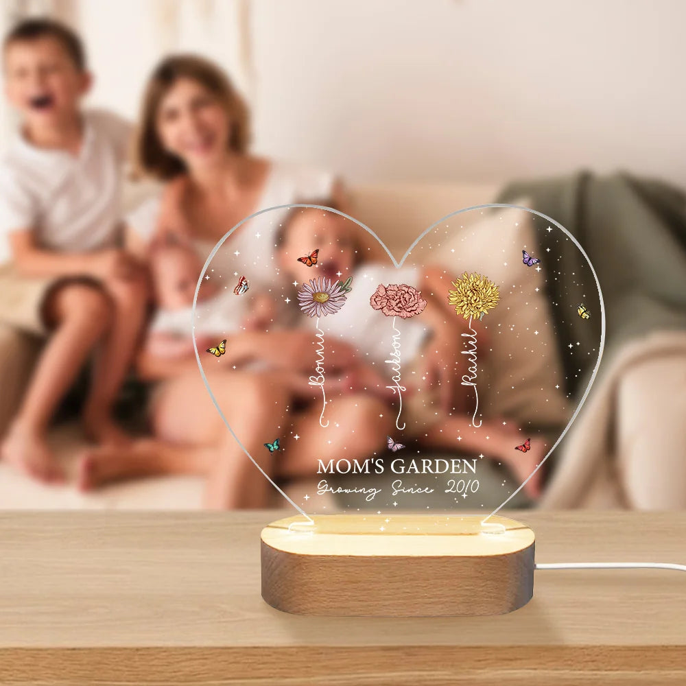 Getfamilygifts™ A Growing Love from Grandma's Garden Personalized Birth Flowers LED Night Light – Custom Mother's Day Gift for Grandma, Mom Birthday Gift