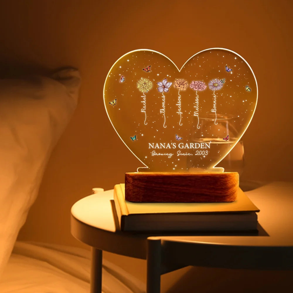 Getfamilygifts™ A Growing Love from Grandma's Garden Personalized Birth Flowers LED Night Light – Custom Mother's Day Gift for Grandma, Mom Birthday Gift