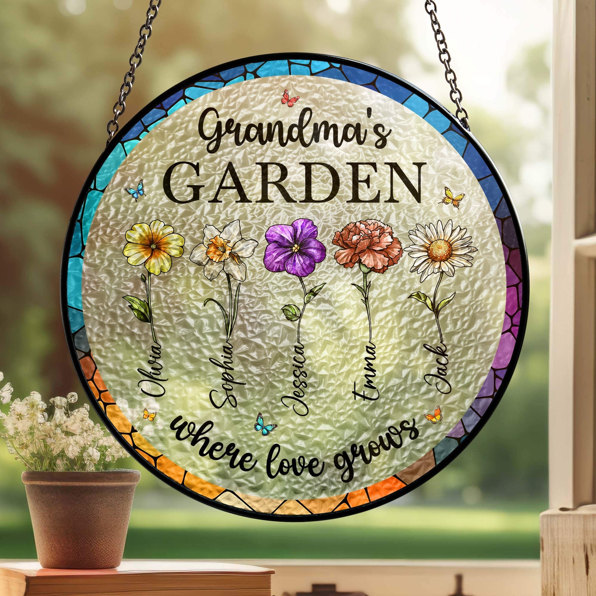 Grandma's Garden Where Love Grows-Personalized Window Hanging Suncatcher