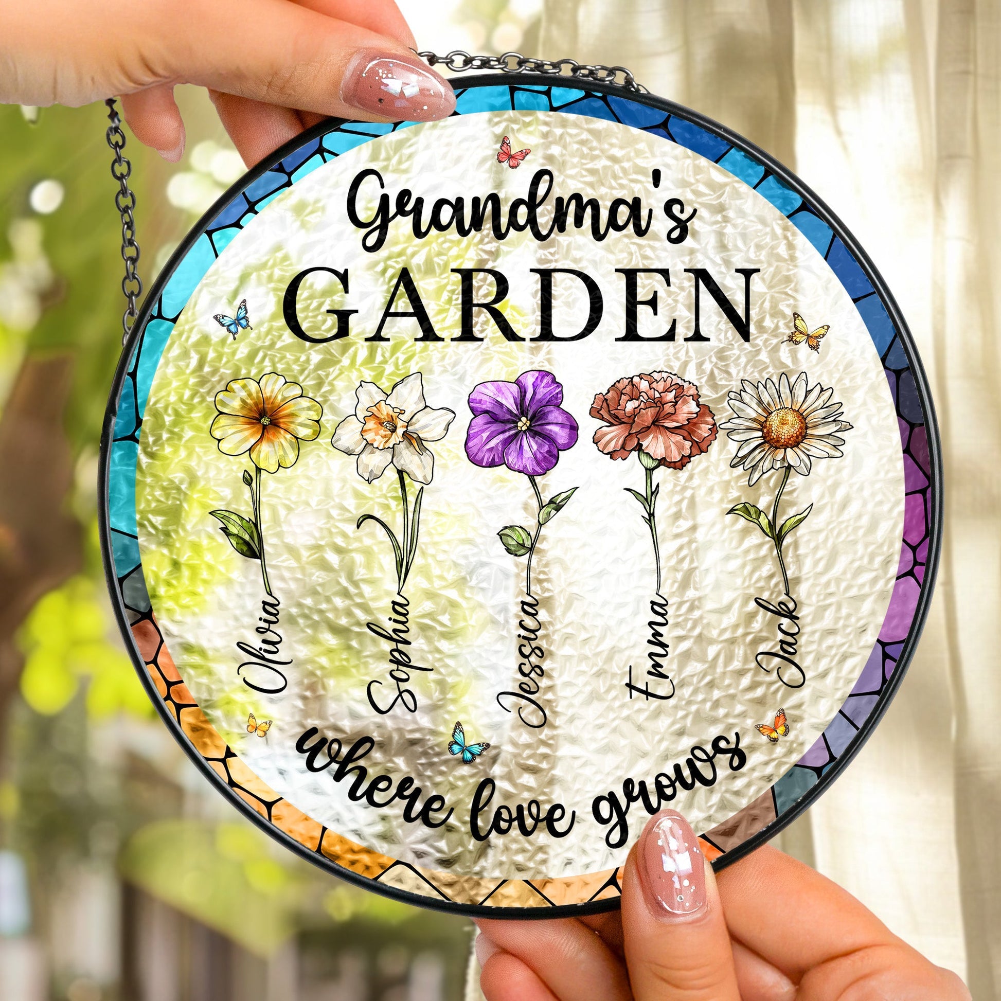 Grandma's Garden Where Love Grows-Personalized Window Hanging Suncatcher