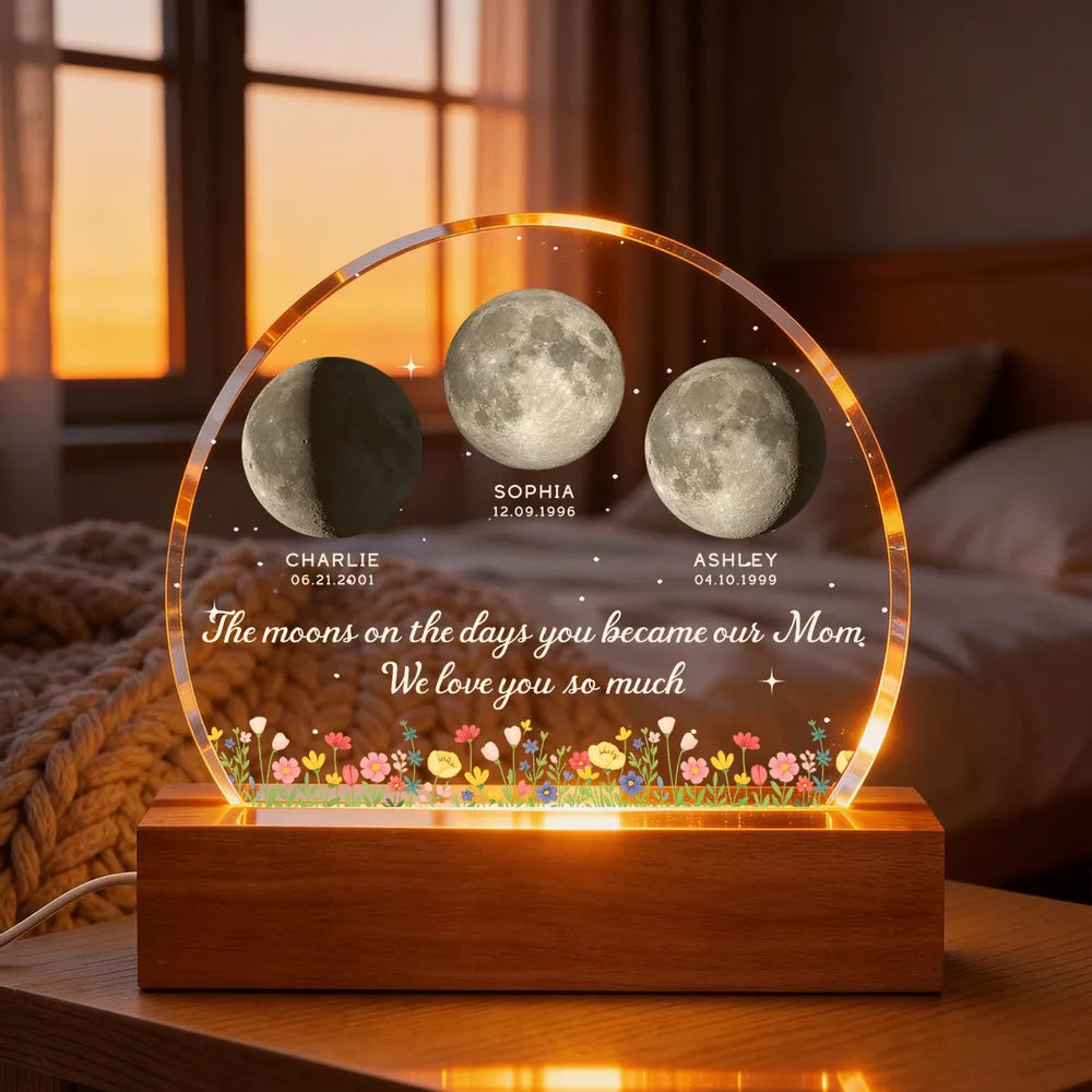 Getfamilygifts™ The Days You Became Our Mom, Custom Moon Phase by Date - Personalized Acrylic LED Night Light - Heartfelt Mother's Day Gift for Mom