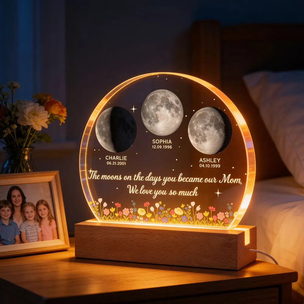 Getfamilygifts™ The Days You Became Our Mom, Custom Moon Phase by Date - Personalized Acrylic LED Night Light - Heartfelt Mother's Day Gift for Mom