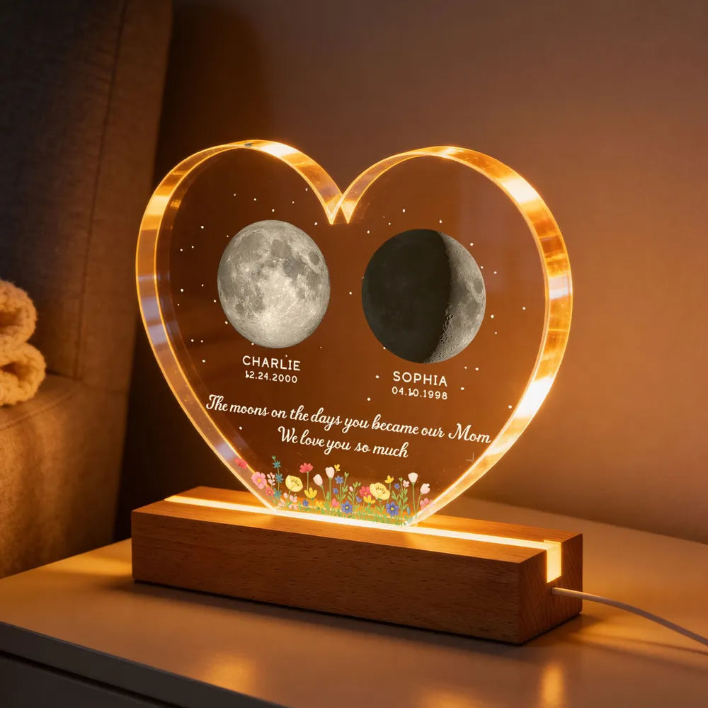 Getfamilygifts™ The Days You Became Our Mom, Custom Moon Phase by Date - Personalized Acrylic LED Night Light - Heartfelt Mother's Day Gift for Mom