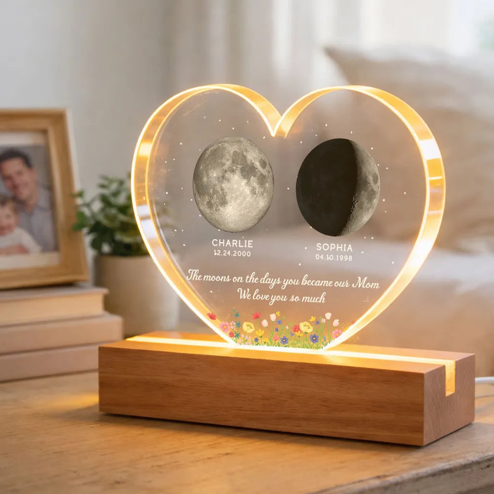 Getfamilygifts™ The Days You Became Our Mom, Custom Moon Phase by Date - Personalized Acrylic LED Night Light - Heartfelt Mother's Day Gift for Mom
