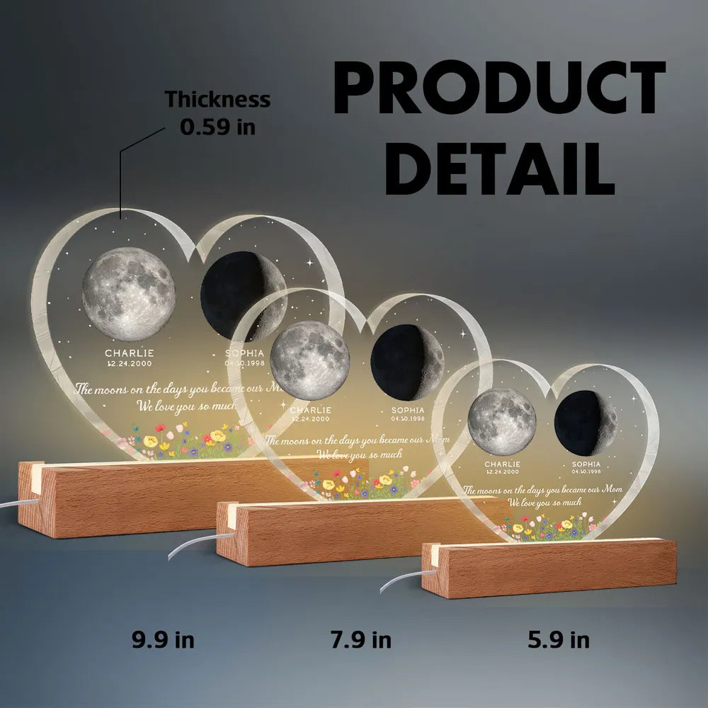 Getfamilygifts™ The Days You Became Our Mom, Custom Moon Phase by Date - Personalized Acrylic LED Night Light - Heartfelt Mother's Day Gift for Mom