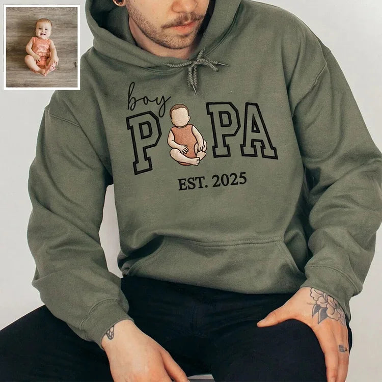 Custom Embroidered Daddy Sweatshirt with Kids Names on Sleeve for Father’s Day Personalized Portrait Sweatshirt for Parents