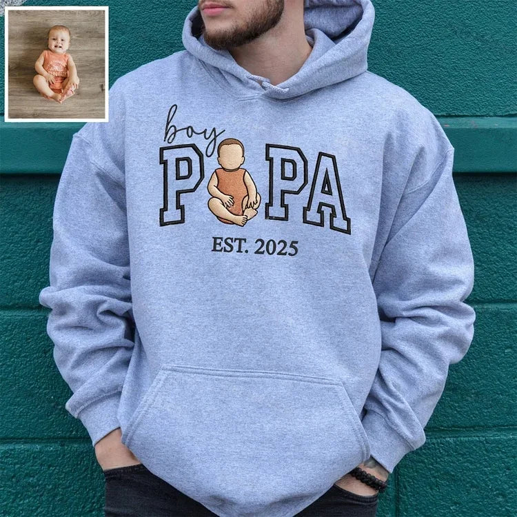 Custom Embroidered Daddy Sweatshirt with Kids Names on Sleeve for Father’s Day Personalized Portrait Sweatshirt for Parents