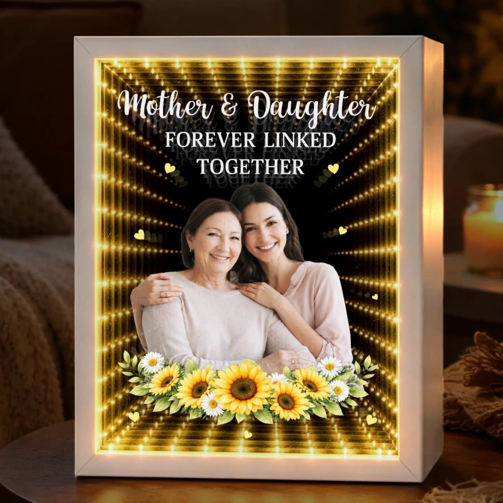 Custom Photo Infinity Mirror Light Box - Personalized Mother's Day Birthday Gifts For Mom - A Bond That Lasts Forever