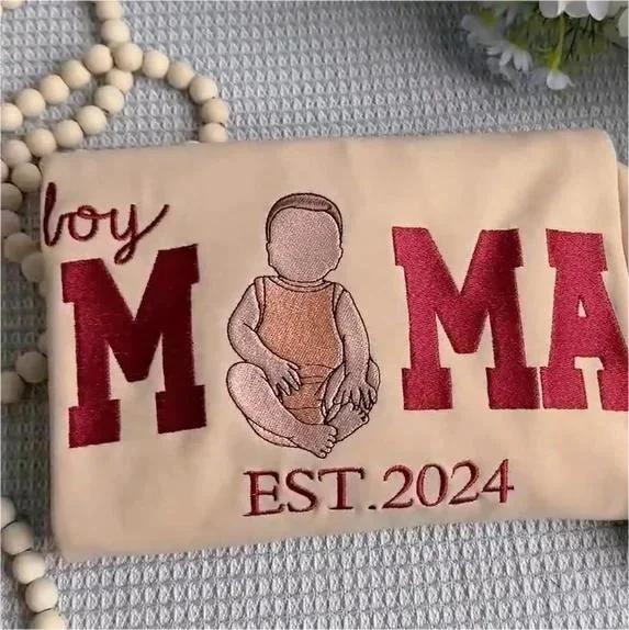 Custom Portrait Nickname Embroidered Sweatshirt for Mama with Kids Photo for Mother’s Day