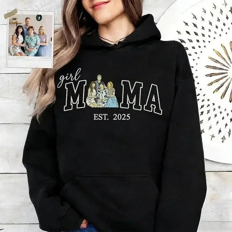 Custom Portrait Nickname Embroidered Sweatshirt for Mama with Kids Photo for Mother’s Day
